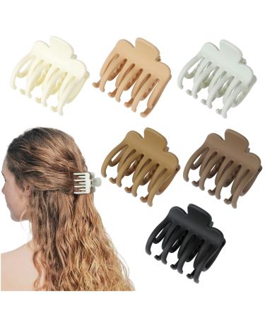 DEEKA 6 Pcs Double Row Teeth Hair Clips 1.8 Small Medium Claw Clips for Thin Short Hair Black Brown Clips Hair Accessories for Women and Girls