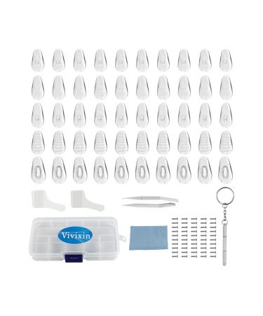 Vivixin Eyeglasses Nose Pads 25 Pairs, Eyeglasses Repair Kit with Screwdriver Screws Tweezer Cleaning Cloth Anti-Slip Silicone Glasses Ear Grip, Sunglasses and Readingglasses Nose Pad Replacement