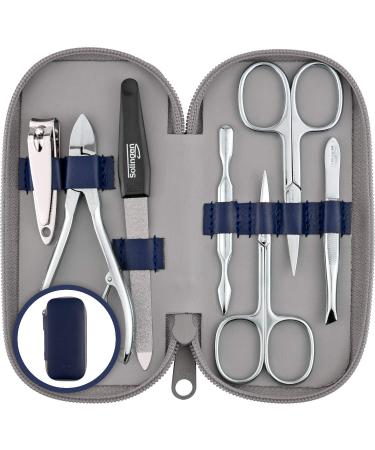 Marqus manicure set men and women 7 parts with nail tongs solingen made in Germany for hand and foot care - real leather case handy and soft 3. blue