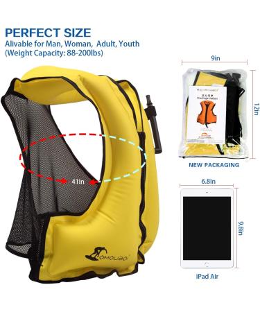 OMOUBOI Inflatable Snorkel Vest Adult Swimming Jacket - Yellow, 90-220 lbs | Dive, Surf, Swim Safely in Water Sports - Buy Online on SooperMarket.com