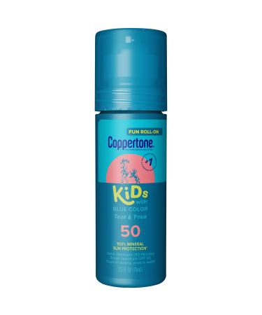 Coppertone Kids Roll-On Sunscreen with Blue Color, Zinc Oxide Sunscreen Lotion, Kids Tear Free Sunscreen, 2.5 fl oz bottle