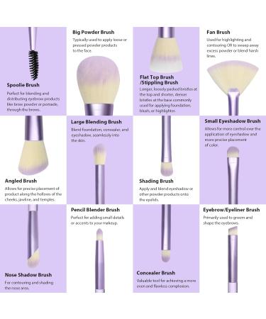 HEYMKGO 12pcs Professional Makeup Brushes Set with Transparent Handles - Ideal for Foundation, Blending, and Eyeshadow - Purple Triangle Puff Included - Buy Online on SooperMarket.com