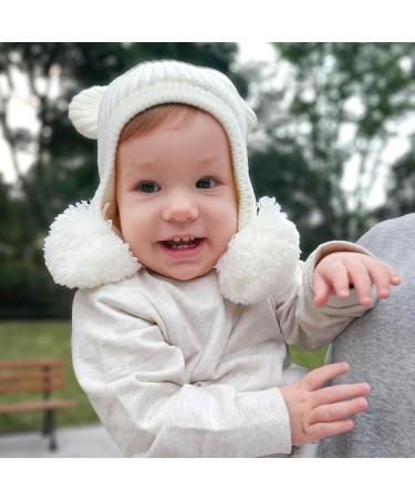 KAKU NANU Toddler Winter Hat with Double Pom Pom Earflap | Fleece Lined | 2-4 Years | Off-white - Buy Online on SooperMarket.com