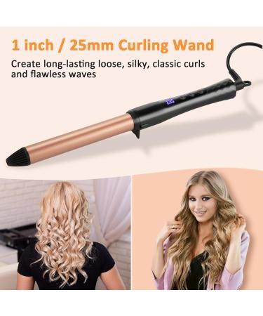 LXMTOU 25mm Ceramic Curling Wand - Professional 1 Inch Curling Iron for Short to Long Hair, Clampless Design, Adjustable Temperature, Dual Voltage - Buy Online on SooperMarket.com