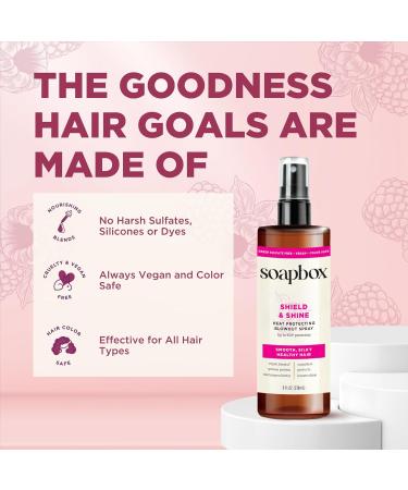 Soapbox Heat Protectant Spray - 8oz 3-in-1 Heat Protection Shine Boosting & Anti-Frizz - Vegan Silicone & Sulfate Free Color Safe Hair Care - Buy Online on SooperMarket.com