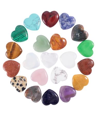 Kioiner 20 Pcs Heart Shape Stones 2 cm Love Heart Healing Crystal Stones Natural Heart Worry Stones Chakras Stones for Women Yoga Witchcraft Meditation Stress Reiki Energy Balancing Home Decoration