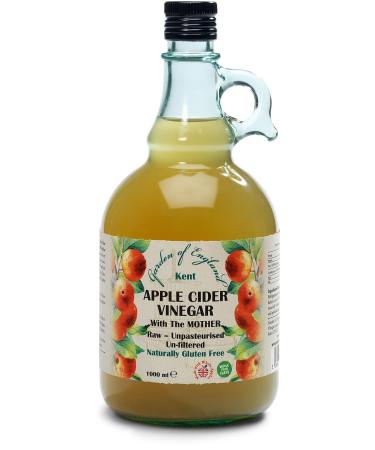 Kent Natural Apple Cider Vinegar Box of 2 x 1L - With Mother Raw Unpasteurised Unfiltered GMO Free Vegan Apple Cider Vinegar Natural 2 x 1L