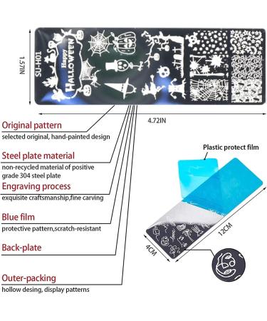 6Pcs Halloween Nail Stamping Plates - Pumpkin, Grimace, Skull Eye Designs | Holiday Party Manicure Stencils - Buy Online on SooperMarket.com