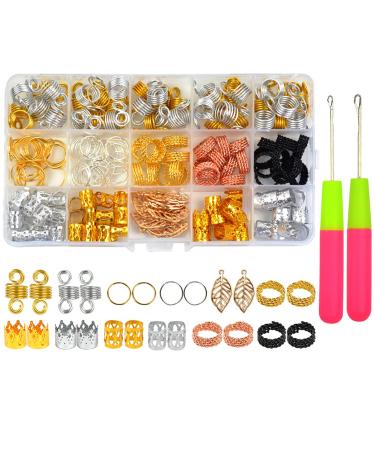 200 Pieces Dreadlocks Jewelry Metal Hair Cuffs Hair Rings Hair Pendants for Braids Hair Clip Decoration
