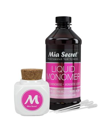 Mia Secret Acrylic Liquid Monomer 8 Oz. White Dappen Dish with Soft Wooden Cap and Dropper - Strong Adhesion, Non-Yellowing formula, MMA Free, Use for Young or Old Nails,