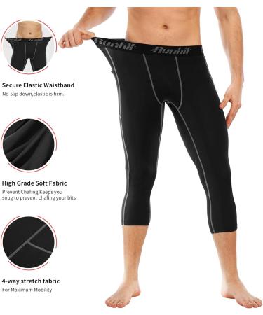 Runhit Men's Compression 3/4 Pants with Pockets 2 Pack - Black & Gray, Medium - Buy Online on SooperMarket.com