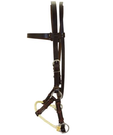 Thor Equine - 1x bitless side pull with single rope nose strap made of 100% cowhide with stainless steel buckles for horses - gentle alternative from traditional production & adjustable buckle dark brown cob