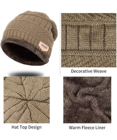 Aisprts Kids Winter Beanie Hat and Scarf Set - Knitted Thermal Fleece Lining - Khaki - Buy Online on SooperMarket.com