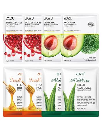 Moisturizing Mask 8 Pieces Fruit Face Mask Face Mask Sheet Moisturizing Facial Tissue Beauty Mask Face Mask Nourishing Soothing Care for All Skin Types Type 2