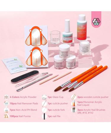 Saviland Acrylic Nail Kit - 4PCS Clear/White/Pink/Nudes Powder and Liquid Set for Nail Extension - Non-Acid PH Bond, Brush, Dappen Dish - Perfect for Beginners DIY - Buy Online on SooperMarket.com