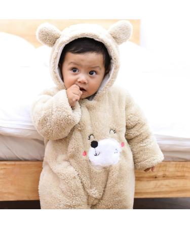 Newborn Cartoon Bear Snowsuit | Baby Winter Coat Footed Romper | Khaki 6-9 Months - Buy Online on SooperMarket.com