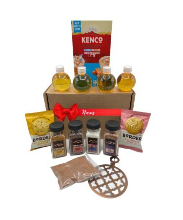 Iced Coffee Gift Set - 8x Kenco Iced Latte Sachets Coffee Topper Coffee Syrup Border Coffee Biscuits - Gift for Coffee Lover Coffee Gifts for Men Get Well Soon Gift Coffee Hampers for Women Salted Caramel 19 Piece Set