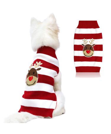 DELIFUR Holiday Xmas Reindeer Sweaters Dog Sweaters Year Christmas Sweater Pet Clothes for Small Dog and Cat(Red M) Medium 6-Elk