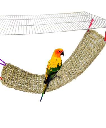 Bird Seagrass Mat,Natural Grass Woven Net Hammock Hanging on Parrot Cage with 4 Hooks,Parakeet Climbing Rope Ladder Chew Toys for Lovebird Cockatiel Conure Budgie,Cockatoo Supplies 28.3" x 6.7"