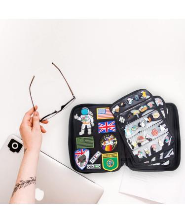 Large Portable Travel Brooch Pin Carrying Case - Black Organizer for 250 Pins, 2 Zipper Pockets, Display Bag - Enamel Lapel Pin Storage - Buy Online on SooperMarket.com