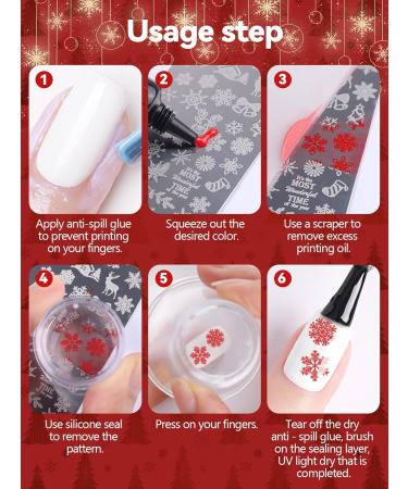 12PCS Christmas Nail Stamper Kit EBANKU 6 Colors Nail Stamping Gel Polish with 6pcs Nail Stamping Templates with Silicone Stamper & Scrapers Snowflakes Santa Trees Nail Plate Print Manicure Tool 0.08 ml (12er Pack) - Buy Online on SooperMarket.com