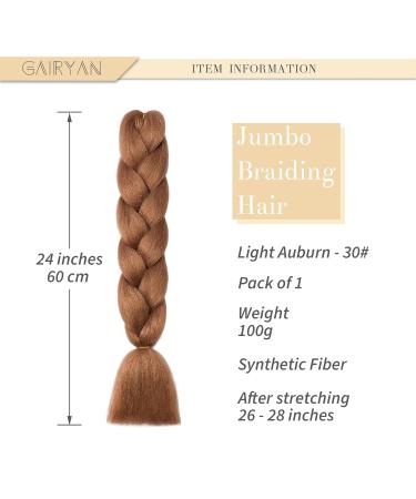 Gairyan Ombre Jumbo Braids Extensions - 24 100g Synthetic Box Braid Hair for Crochet & Twists (Light Auburn) - International Shipping Available - Buy Online on SooperMarket.com