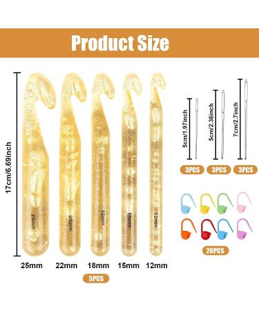 34 Pcs Large Crochet Hooks Set - Chunky Yarn Needles for Carpets & Scarves - Yellow - Buy Online on SooperMarket.com