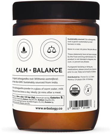 Organic Ashwagandha Powder 7.8 oz - Sleep Aid - Raw Vegan - Non-GMO - Gluten-Free - Recyclable Glass Jar - Buy Online on SooperMarket.com