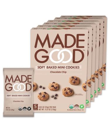 MadeGood Soft Baked Chocolate Chip Mini Cookies, gluten-free & Safe For School Snacks, 30 Count