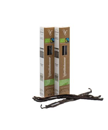 Vanillabazaar Sustainable Organic & Fairtrade Madagascan Grade A Beans - 10 Bourbon Premium Vanilla Pods in Resealable Tube for Chefs & Home Baking / Cooking - 2 X 5 Pod Tubes