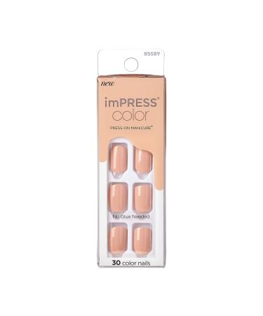 KISS imPRESS Color Press-On Manicure Fake Nails, Latte - Short & Square, Solid Beige/Brown/Neutral, Ready To Wear, Chip Proof, Smudge Proof, No Dry Time, Mini File & More | 30 Count