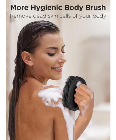 HEETA Hand-Held Body Shower Brush 2-Pack - Soft Silicone Body Scrubber for Gentle Exfoliation - Bath Brush for Men, Women, Kids - Suitable for All Skin Types - Black & Purple (Set of 2) - Buy Online on SooperMarket.com