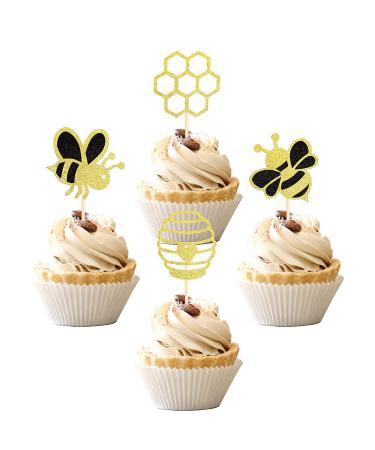 36 pieces Tortendeko Hummel cake decoration cupcake glitter honeycomb cupcake picks for baby shower birthday party cake decorations accessories pattern 9 honeybee