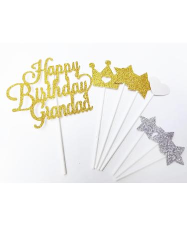 AILEXI Glitter Cake Toppers - Happy Birthday Grandad Gold set