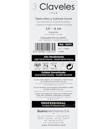 3 Claveles 12072 Scissors Nail and Skin Curve 3.5 inch - Buy Online on SooperMarket.com