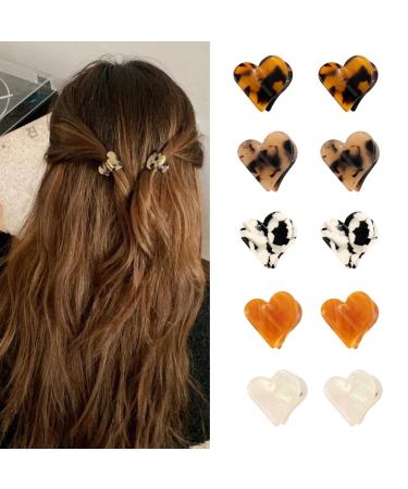 10 PCS Heart Hair Clips YISSION 0.9 Inch Cute Small Hair Clips Mini Claw Clips Tortoise Shell Leopard Small Hair Claw Clips Jaw Clips for Hair Fashion Hair Accessories for Women Girls Pattern 1