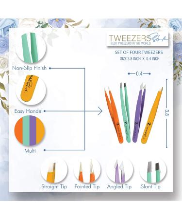 Zayraz Professional Tweezers Set for Women - Set of 4 for Ingrown Hair, Facial Hair, Blackhead Removal - Daily Beauty Kit - Best Girls Gift - Buy Online on SooperMarket.com