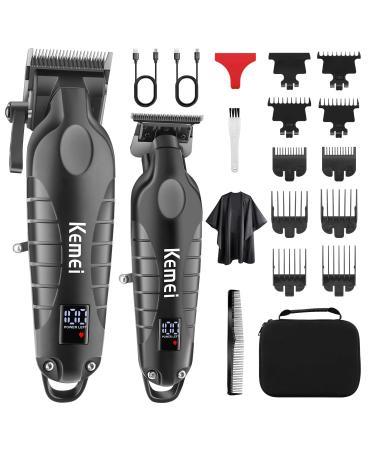 KEMEI Professional Hair Clippers and Trimmers Set Electric Hair Clippers for Men Cordless Barber Clippers Trimmer Zero Gap T-Blade Hair Trimmer Wireless Rechargeable Detailer Trimmer KM-2290+2293