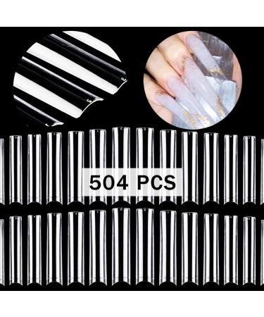504Pcs XXL No C Curve Nail Tips for Acrylic Nails Professional Set, Straight Tapered Square Clear Nail Tips Half Cover Long Fake Nails, Ballerina Shaped French Nails for Nail Salon and DIY Nail Art 504Pcs XXL Square With Bag