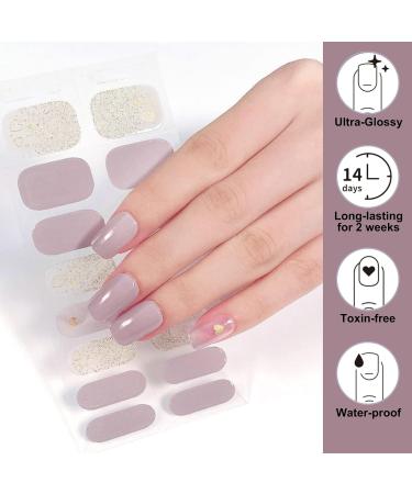 16PCS Purple Glitter Gel Nail Strips | Self-Adhesive Semi-Cured Gel Polish Wraps | Long-Lasting Nail Art Stickers with UV Light - Buy Online on SooperMarket.com