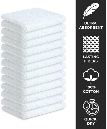 Zuperia 100% Cotton Luxury Wash Cloths 24 Pack - Soft & Absorbent Face Towels for Spa Gym Hotel, 12x12 Inches, White - Pack of 24 - Buy Online on SooperMarket.com