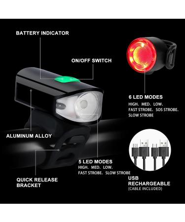 1500LM USB Rechargeable Bike Lights Set | Waterproof, 5 Lighting Modes | Fits Road & Mountain Bicycles | Cool Black - Buy Online on SooperMarket.com