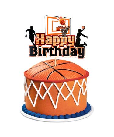 1 piece of basketball cake attachment Happy birthday shield cake attachment basketball player cake decorations for sports theme young girl birthday party accessories basketball-3