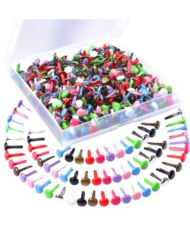 500PCS Mini Paper Brads, HNYYZL Paper Brass Fasteners Metal Brass Brads with Box, Mini Round Head 8mm Paper Fasteners for Paper Crafts, Scrapbooking, Paper Decoration, DIY Art (Colored 0.3 x 0.6 Inch) Multicolored