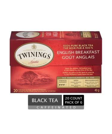 Twinings English Breakfast Individually Wrapped Tea Bags | Smooth Flavourful Black Tea | 20 Count (Pack of 6) | Enjoy Hot or Iced English Breakfast 20 Count (Pack of 6)
