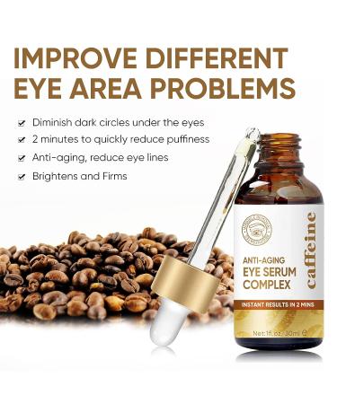 Caffeine Eye Serum with EGCG, Vitamin C, Hyaluronic Acid - Anti Aging & Brightening Solution for Wrinkles, Dark Circles, and Puffiness - Buy Online on SooperMarket.com