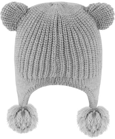 Toddler Winter Hat with Double Pom Pom Earflaps | Fleece Lined Beanie for Baby Boys and Girls | 6-12 Months, Grey - Buy Online on SooperMarket.com