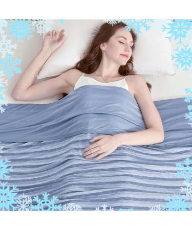 Cooling Blanket with Double Sided Cold Effect King Size Lightweight Breathable Summer Large Oversize Blankets for Bed Transfer Heat to Keep Body Cool for Hot Sleepers and Night Sweats 108"x90" Navy Blue Stripe King to California King 108"x 90"