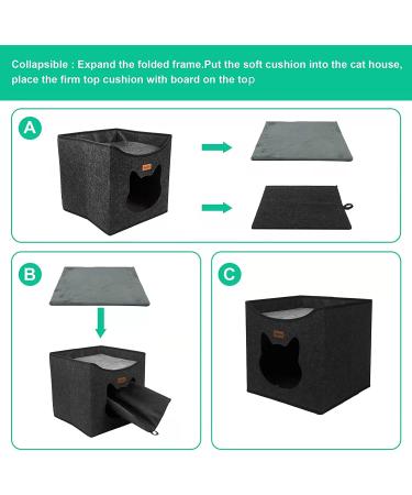 Geizire Cat House - Large Foldable Cat Cave for Indoor Cats - 2022 New Design - Cute Opening Shape - Medium Dark Grey - Buy Online on SooperMarket.com