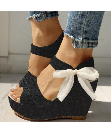 Gufesf 2022 Platform Sandals for Women - Sexy Polka Dot Wedge Sandals, Open Toe High Heel Shoes in Black - Size 8 - Buy Online on SooperMarket.com